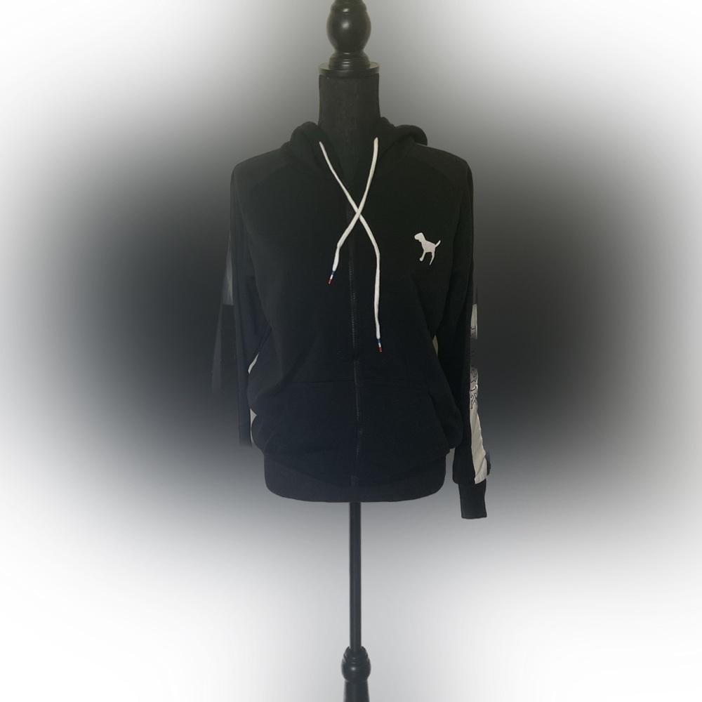 PINK Victorias Secret Sweater Extra Large Adult Black Full Zip Hoodie Dog Womens